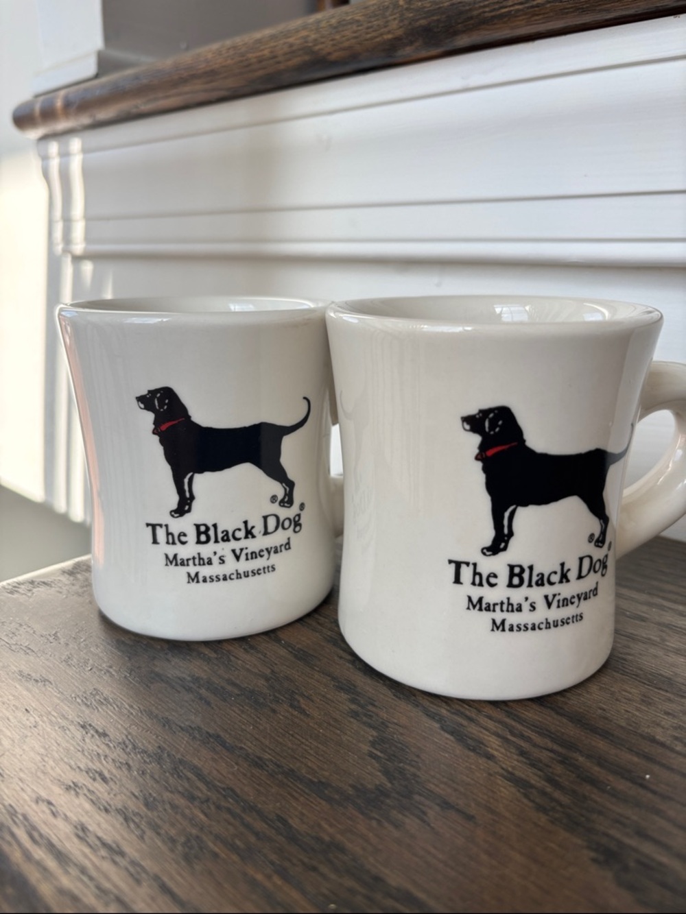 The Black Dog Martha's Vineyard Diner Mugs, set of 2, ceramic, white w/ black
